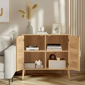 Mobiletto Buffet con Due Ante e 4 Scomparti, Armadietto da Bagno in Legno Massello - Product Image 6