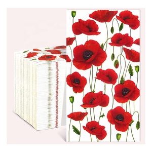 Serviettes en papier jetables pour fête d'invité mariage avec logo imprimé floral tulipe rouge <span class=keywords><strong>aquarelle</strong></span> de restaurant - Product Image 2