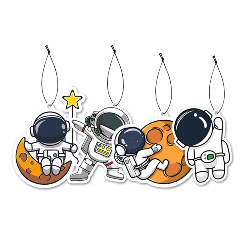 Custom your logo eco friendly hanging space exploration cute cartoon astronaut shaped blank unscented air freshener paper
