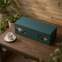 Coffret Cadeau de Luxe Écologique pour Service à Thé avec Fenêtre Double Face et Emballage Personnalisé en Carton Rigide Gris pour Cadeaux de Thé Haut de Gamme
