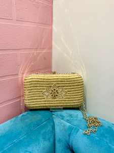 Black Embroidered Mushroom Clutch With Rhinestone Detail Gold Chain Evening Handbag Fashion Women's Party Purse - Product Image 1