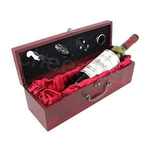 Cheerfast Wholesale Wine Bottle MDF Wooden Decorative Carrier Gift Box Packaging Reusable Red MDF Single Bottle Red Wine Box