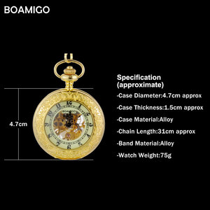นาฬิกาพกผู้ชาย <span class=keywords><strong>BOAMIGO</strong></span> รุ่นโครงกระดูกสีทอง ระบบอนาล็อก สายโซ่หรูหรา นาฬิกาจักรกล ของขวัญ สไตล์โบราณ Reloj Hombre - Product Image 6