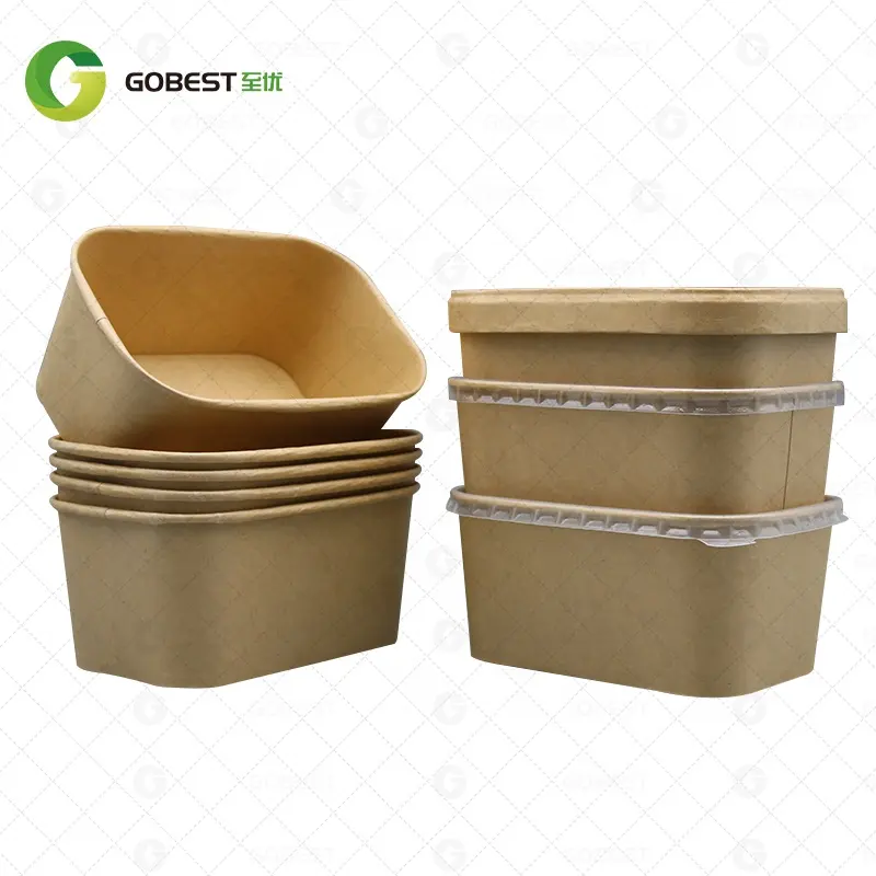 Gobest Rectangular Paper Food Bowl take away food container square paper bowl takeout box with lids
