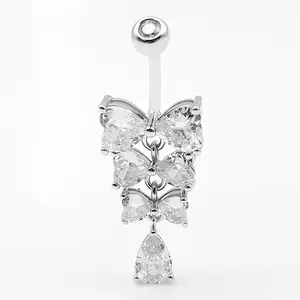 Hypoallergenic Butterfly Belly Button Ring 925 Sterling Silver Navel Rings Piercing Clear Cubic Zircon Body Jewelry