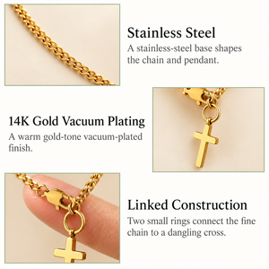 สร้อยคอรูปวงแหวนคู่ สแตนเลสสตีล ชุบทอง 14K แบบสุญญากาศ พร้อมจี้ห้อยโซ่เส้นเล็ก - Product Image 4