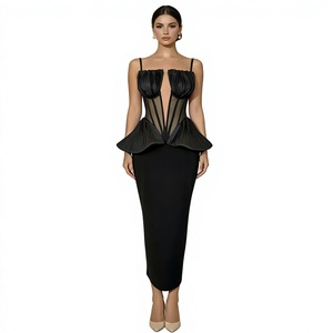 Black Sweetheart Evening <b>Dress</b> <b>Spaghetti</b> <b>Strap</b> Bodycon Maxi Gown Sheer Corset Split Party Prom <b>Dress</b> - Product Image 3