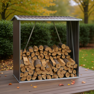 Abri de jardin en acier galvanisé marron pour le stockage du bois, 64.2x32.7x60.6 - Product Image 2