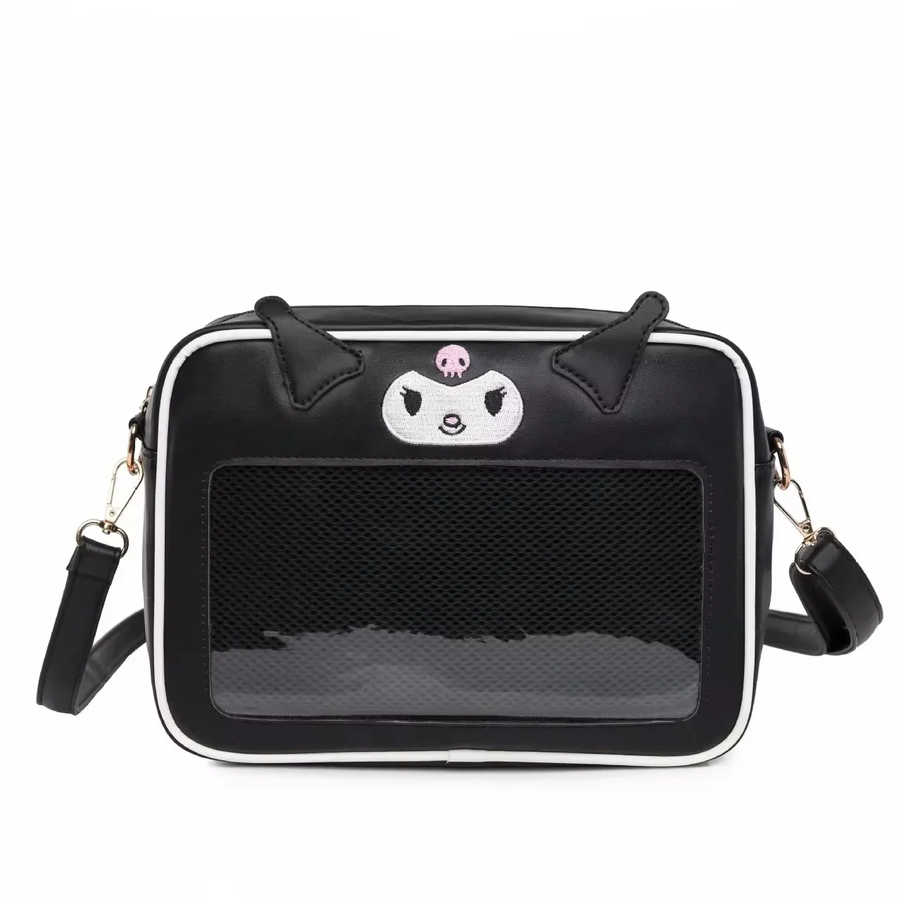 DAHOUFA018 chaud Anime Kuromi sac à bandoulière cannelle petit Ita Pvc décontracté fermeture éclair femmes Transparent grande capacité sac de messager