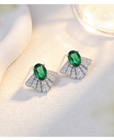 Boucles d'oreilles clous Moyu Jewelry en argent 925, émeraude de laboratoire en forme d'éventail, zircone cubique taille ovale pour femme