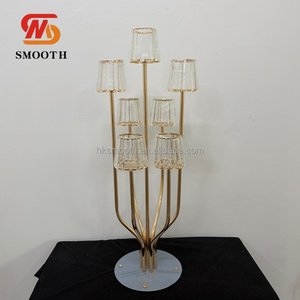 SMOOTH New Hot Sale Gold Metal Stand 7 Arms Crystal <b>Lamp</b> for Wedding Centerpieces Gold Metal Canddelabra with With Glass <b>Shades</b> - Product Image 3