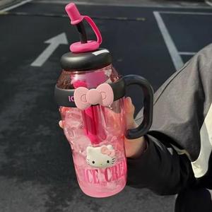 Garrafa de Água Plástica de 1300ml com Alça Grande, Copo Transparente para Festas, Presente para Meninas, Copo de Plástico de Grande Capacidade para Chá com Canudo - Product Image 5