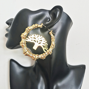 America Enamel Maple Leaf <strong>Rose</strong> Flower Earrings Oversize Custom Bamboo <strong>Hoops</strong> <strong>Gold</strong> Life Tree Earring for Girls Jewelry - Product Image 2