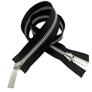 Matte Silver Aluminum Double <strong>Zipper</strong> with Custom <strong>Zipper</strong> Open-End Type for Bags &amp; Shoes Puller Accessories Two Ways <strong>Zipper</strong> - Product Image 1
