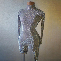 Dropshipping Body sexy pour femmes Manches longues Skinny Performance Wear Femmes Strass Stage Performing Outfit