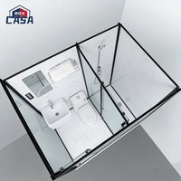 Ensemble de douche moderne écologique à montage au plafond avec cabine de douche, lavabo et toilettes tout-en-un