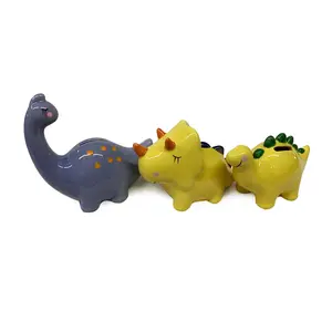 Lovely Animals Ceramic Cartoon Triceratops Shape Coin Piggy Bank For Kids Room Ornaments