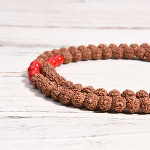 Colliers Mala Rudraksha à pampilles nouées à la main, 108, soulagement de l'anxiété, respiration, méditation, collier de perles en bois, vente en gros - Product Image 5