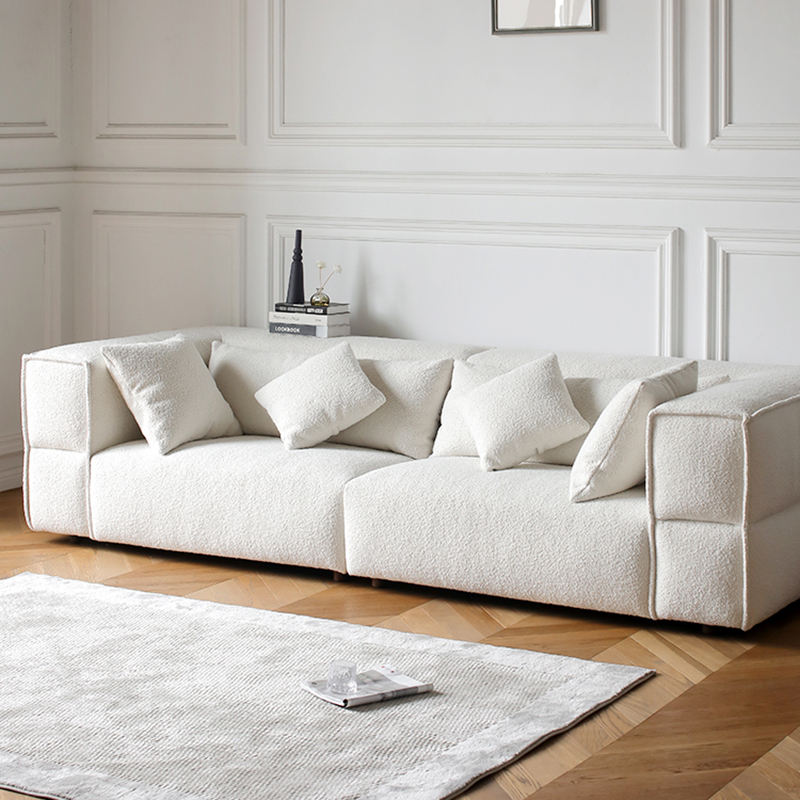 Modern White Nordic Design Modular Boucle Sofa Set Divano Sheepskin Teddy  for Apartment or Villa Fabric Material