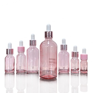 Botella de Vidrio Redonda Rosa para Suero, 2oz/30ml/100ml, con Gotero, Botella de Vidrio con Gotero Dorado Rosa para Cosméticos - Product Image 2