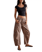 Nouveau pantalon en jean à jambe léopard en sucre brun pour femme