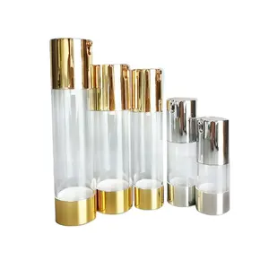 Bouteille avec pompe à air, flacon en plastique transparent, sans air, rechargeable, de couleur or ou argent, 10 pièces, 15ml, 30ml, 50ml, 80ml, 100ml