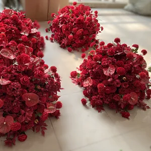 Sahte kırmızı güller yapay ortanca orkide çiçek topu merkezi de masa dekorasyon Centerpieces için Mariage dekoratif toplar