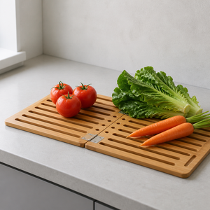 Égouttoir à vaisselle pliable en <span class=keywords><strong>bambou</strong></span> naturel pour comptoir de cuisine, organisateur gain de place - Product Image 4