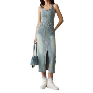 Vestido vaquero personalizado de verano para mujer, estilo casual, ajustado, vintage, con lavado desgastado, vestido tipo overol para mujer - Product Image 4