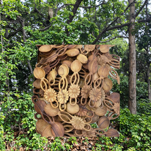 Spatule à rainures en bois de teck naturel avec finition miroir plaqué or, antiadhésive, écologique, 30 ml, ustensile de cuisine - Product Image 3