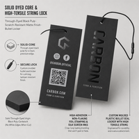 Ensemble d'étiquettes volantes streetwear noir mat avec code QR et réseaux sociaux, étiquette de vêtement avec cordon de scellage pour la vente en gros OEM