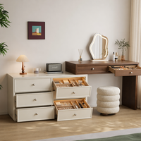 Coiffeuse avec commode de rangement, ensemble de table de maquillage à 6 tiroirs avec miroir LED et tabouret bouclé pour chambre à coucher