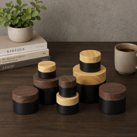Vente en gros de pots en verre noir givré de 5 à 100 g avec couvercle en bois, pots cosmétiques pour crème, maquillage des yeux, stockage