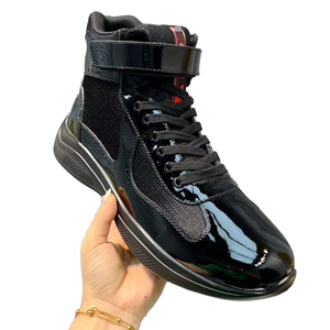 Baskets montantes élégantes de créateur avec logo personnalisé, chaussures de marche décontractées tendance, doublure en maille de haute qualité, lacets en PU, série B - Product Image 1