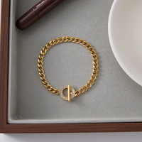 Bracelet pour femme en or, chaîne cubaine avec fermoir à bascule en zircon pavé, plaqué or 18 carats, acier inoxydable, étanche