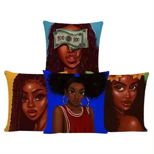 아프리카 테마 린넨 미국 여성 아트 베개 케이스 침대 소파 거실에 대한 아름다운 돈 소녀 쿠션 커버
