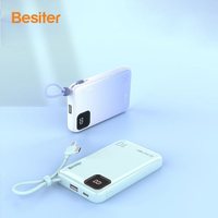 Banque d'alimentation à affichage numérique, charge rapide, Mini banque d'alimentation à chargeur Mobile 10000mAh avec câbles de données intégrés