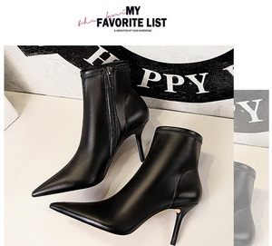 Chaussures pour femmes tendance, talons aiguilles de 8 cm, pointus, sexy, courts, noirs, talons hauts, bottines pour femmes - Product Image 3