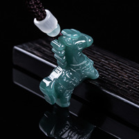 Pendentif Poney en Jadeite Naturelle Véritable Grade A, Style Dessin Animé 3D Mignon, Unisexe, en Tungstène, Évaluation Domestique Parfaite
