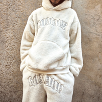 Costume pour homme chaud et décontracté en polaire d'agneau à la mode Ensemble sweat à capuche Sherpa brodé uni Survêtement surdimensionné pour l'hiver
