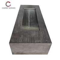 Grande table de foyer rectangulaire au bioéthanol, pour intérieur et extérieur, avec corps élégant en béton, foyer au bioéthanol