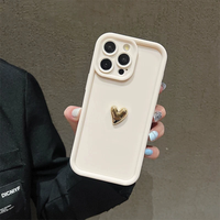 Coque de téléphone souple en silicone 3D en forme de cœur doré pour iPhone 17 Air 15 14 13 12 11 16 Pro Max XS XR 7 8 Plus, antichoc, finition mate bonbon