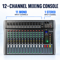 ET-120SUSB Mixeur audio 12 canaux 16 DSP Bluetooth USB MP3 Égaliseur 3 bandes Alimentation fantôme 48V pour enregistrement en studio Diffusion en direct DJ