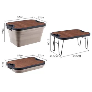 Wateremmers Camping Wastafel Kuipmand Opvouwbare Plasti Outdoor Camping Opbergdoos Met Houten Deksel Snijplank