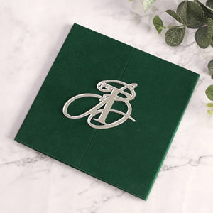 2026 Fancy Luxury Green Velvet Hardcover Wedding Invitation Laser Cutting Silver <b>Mirror</b> <b>Acrylic</b> Custom Monogram - Product Image 2