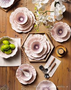 Juego de Vajilla de Cerámica Personalizado, Plato con Forma de Flor Morada, Juego de Mesa Nórdico de Cerámica para Decoración de Bodas - Product Image 3