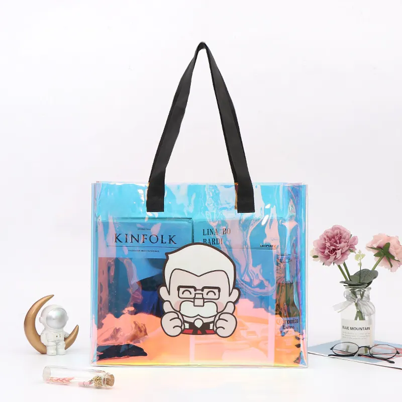 패션 홀로그램 투명 PVC 비치 가방 디자이너 쇼핑 레이저 토트 백