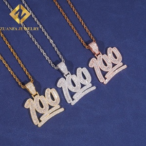 Colgante de Joyería Hip Hop con Incrustaciones de Moissanita Personalizado de Gran Tamaño, con el Número 100, Moissanita VVS, Plata de Ley 925 - Product Image 2