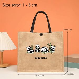 Sac en lin personnalisé avec nom : Sac plat en lin Panda, Sac en lin frais et mignon, Cadeau d'anniversaire, Respirant et lavable - Product Image 4
