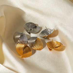 <b>Stud</b> <b>Earrings</b> Geometric Striped Textured Gold Silver Women's Fashion Jewelry Gift <b>Earrings</b> JDE2311002 - Product Image 4